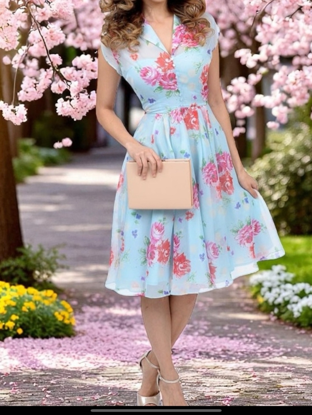 Hell Bunny Vixen Bloomsbury Floral Sheer Tradwife Rockabilly Dress Blue 4X